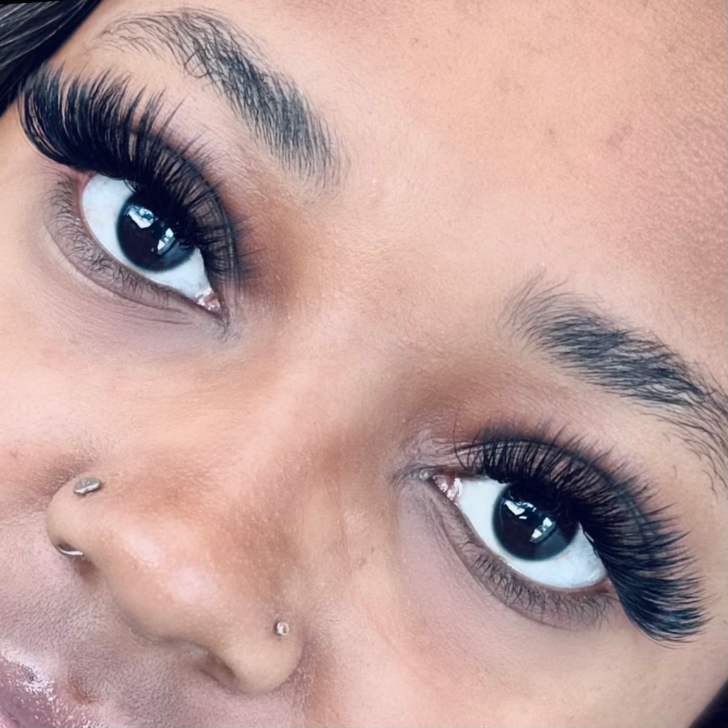 Close-up view of a finished lash set